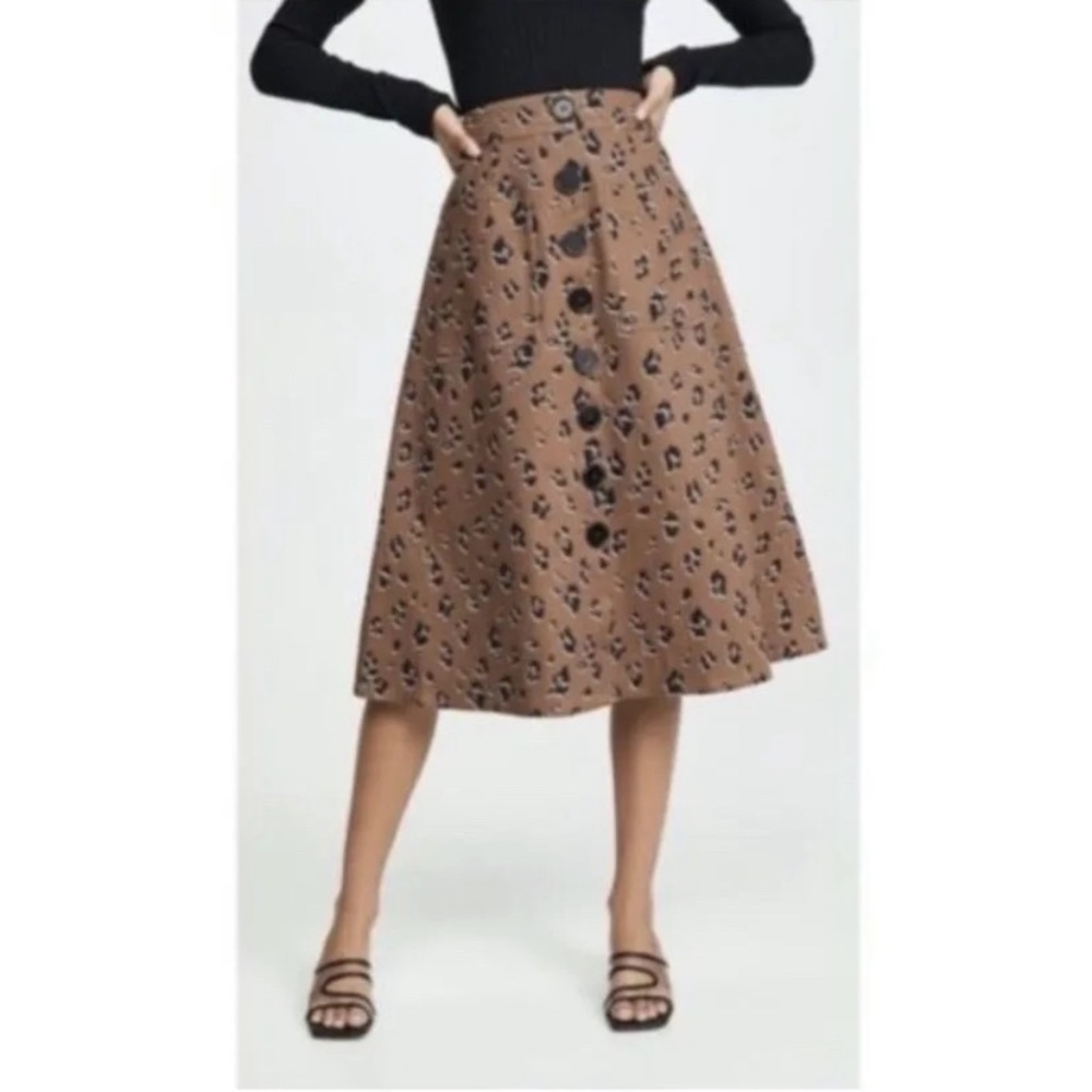 Nicholas Brown Black White Leopard Cheetah Cat
Print Button Front Midi Skirt 6